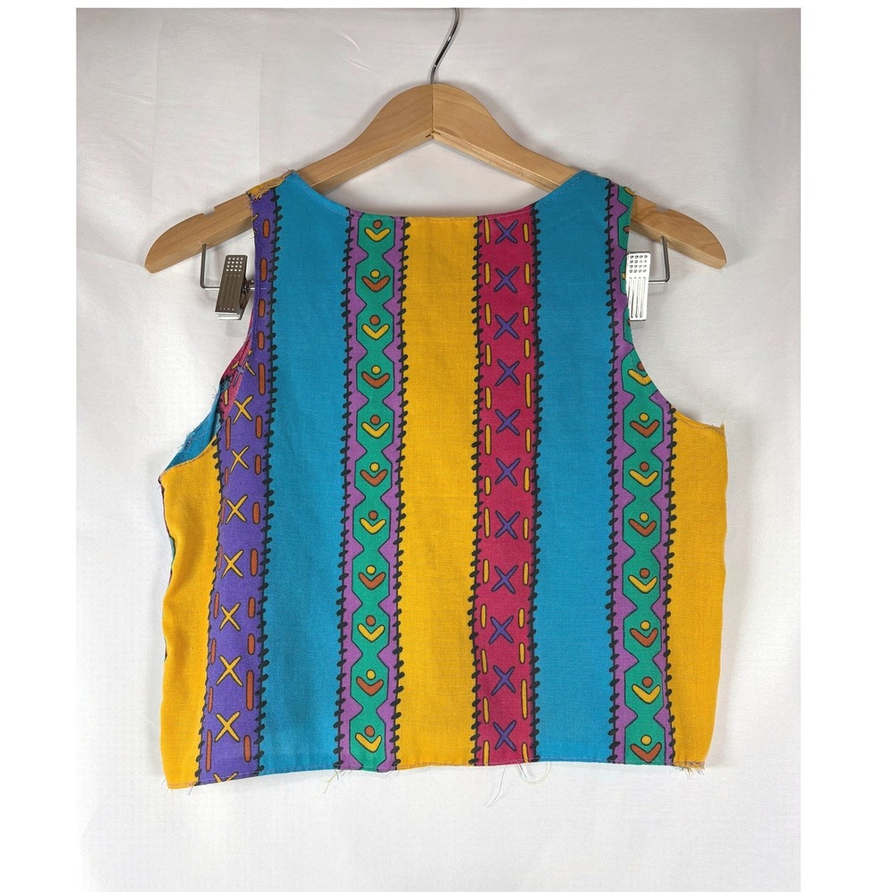 Handmade Vintage Style Multi Color Geometric Stripe Sleeveless Crop Top Small